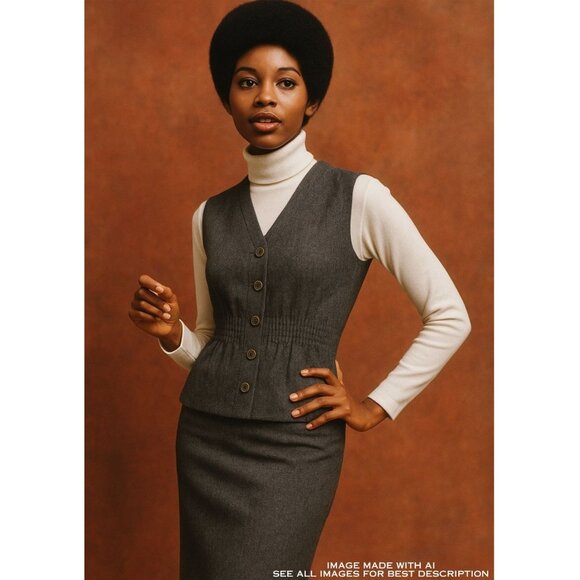 True Vintage Bobbie Brooks Wool Blend Vest S Peplum Elastic Minimalist Menswear - Picture 1 of 7